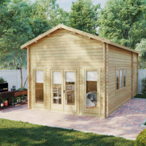 Caseta de madera con altillo “Stefan 1” 35m² | 70mm | 7x4m