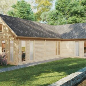 Casa de madera con dos dormitorios y altillo “Holiday Max 1” 85 m² | 88mm | 9x12m