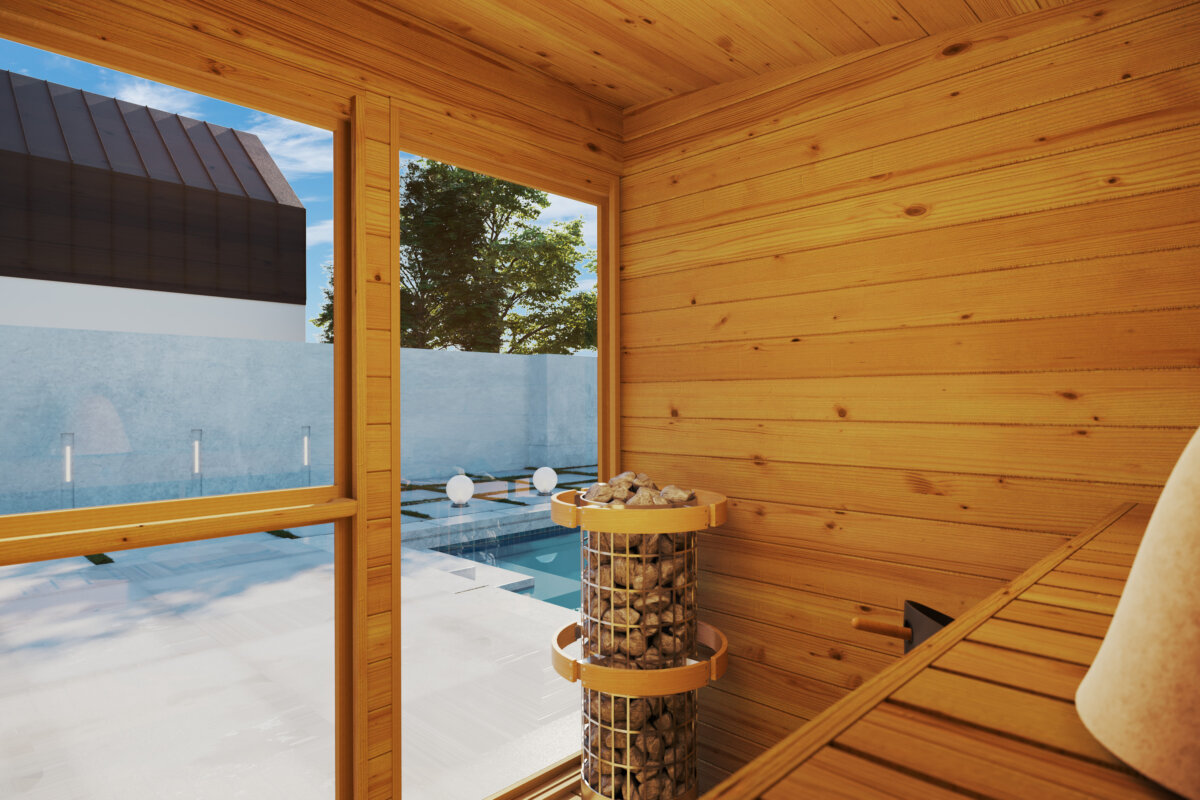 Pequeña sauna de exterior 2x2m