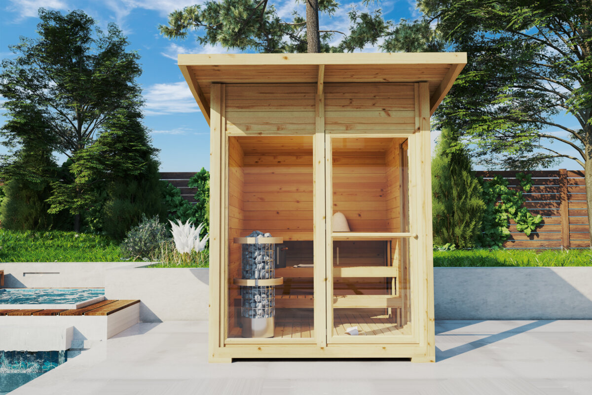 Pequeña sauna de exterior 2x2m