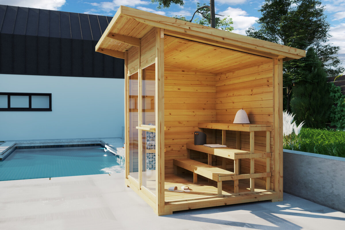 Pequeña sauna de exterior 2x2m