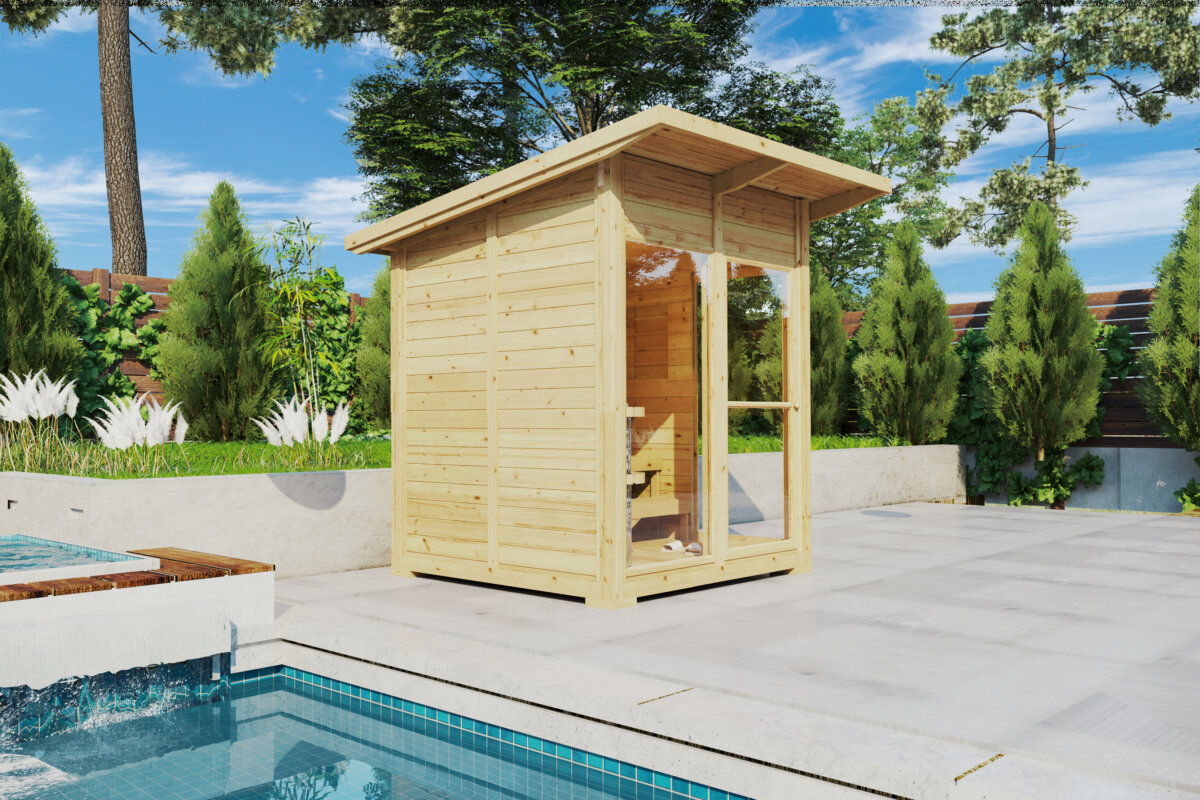 Pequeña sauna de exterior 2x2m